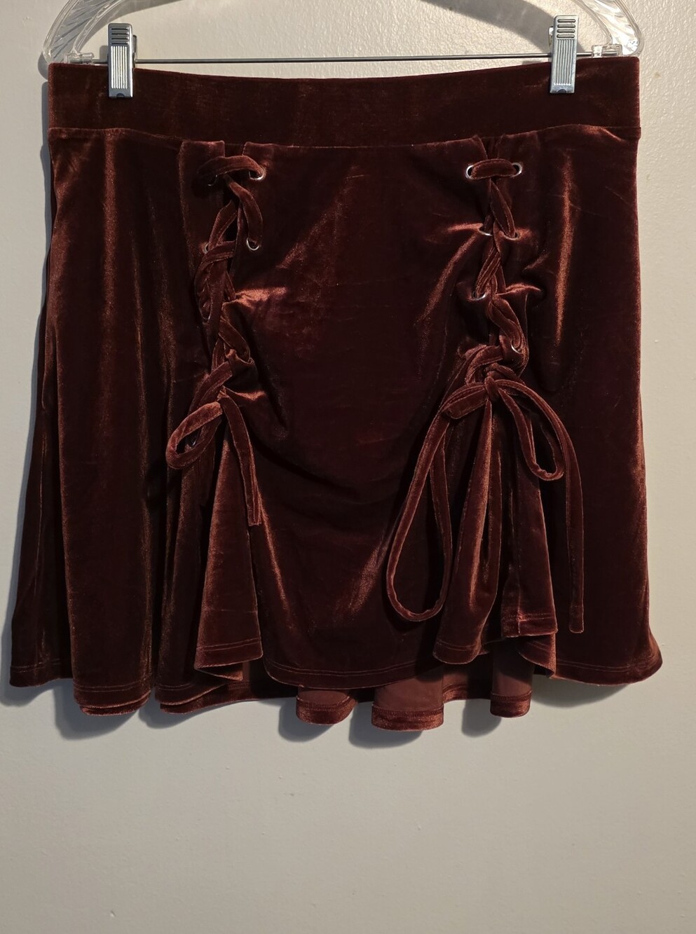 Velvet Lace-Up Mini Skirt in Deep Burgundy